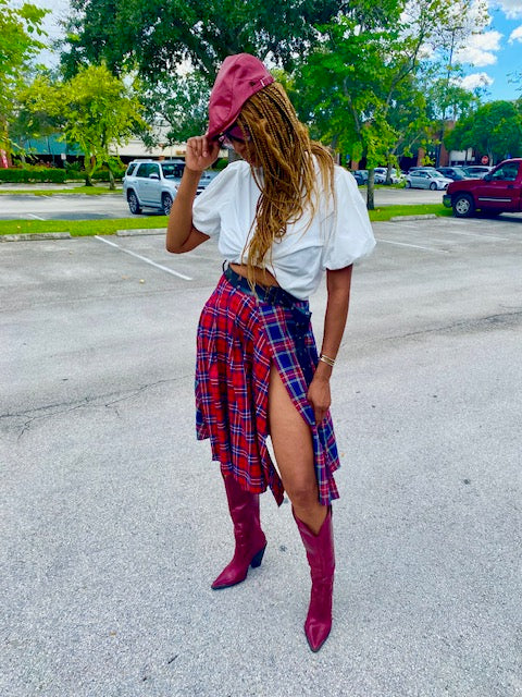 High Split Plaid Skirt